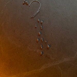 Tassel earrings bridal jewelry, threader chain pearl earrings, wedding jewelry set, silver ear cuffs, quirky earrings, boho earrings image 7