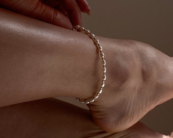 Custom plus size sterling silver anklet, ankle bracelet with freshwater pearls and sterling silver 925