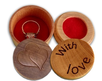 Proposal ring box, Ring box, Engagement box, Wedding ring box, Jewelry box, Wood ring box, Round ring box, Small ring box, Valentine's gift
