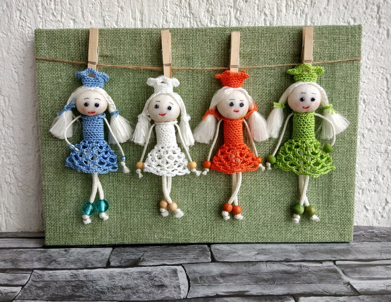 Colorful Dolls, Room Decor Delights, Wall Hanging, Wall Decor, Crochet Princesses, Girl Room, Knitted Girl, Handmade gift. wall art image 2