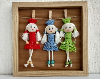 Colorful dolls for room decoration, Wall Decor, Crochet Princesses, Room Decoration, Wall art, Girl room decoration, Knitted princesses