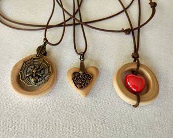 Wooden Pendant, Wooden Necklace, Pendant with decoration, Handmade Pendant, Wooden Jewelry, A gift for any occasion, Unique wooden jewelry