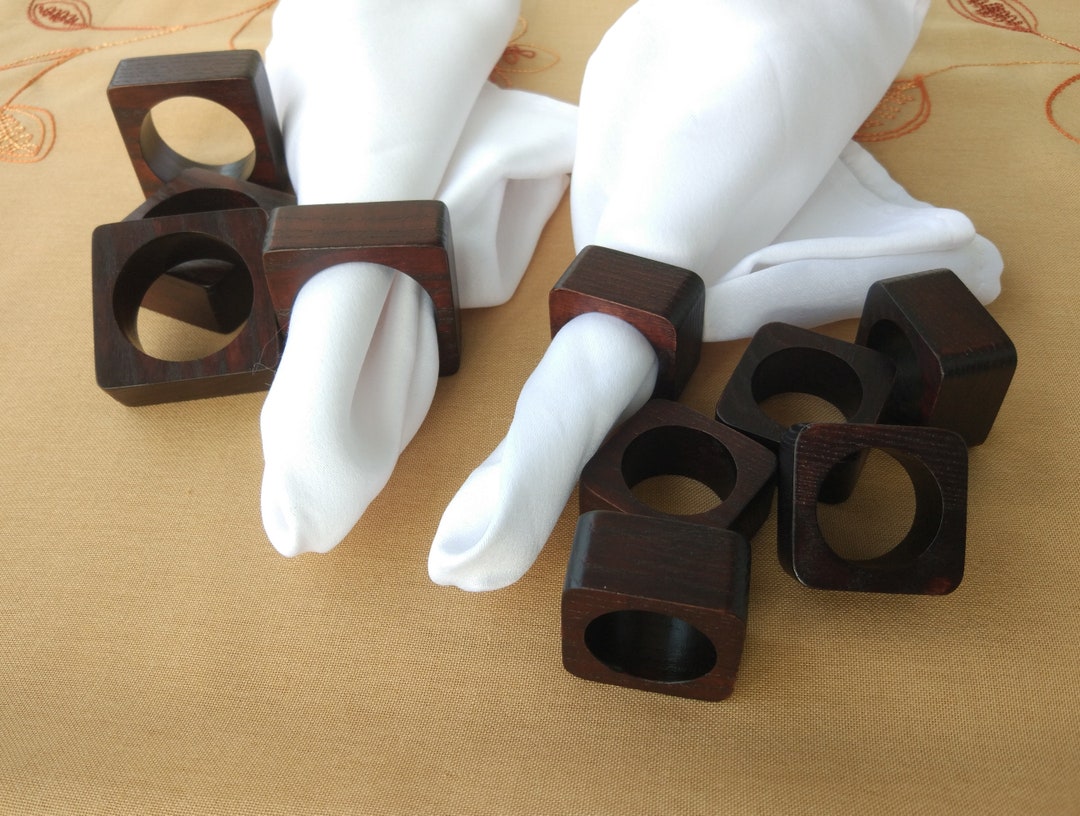 Square Shape, Dark Brown, Wooden Napkin Ring, Ash Wood Napkin Rings ...
