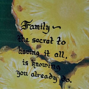 Tarjeta de felicitación de amor familiar, Familia El secreto para tenerlo todo es saber que ya lo haces, Tarjeta de felicitación de piña, Regalo para padres o hermanos