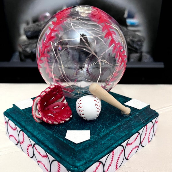 Baseball Nightlight, Tabletop Baseball Light, Baseball Lamp, Hand Painted Baseball Light, Gift for Baseball Fans, Baseball LED battery light
