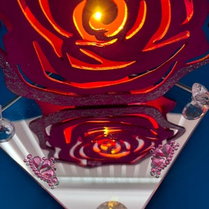 Hot Pink Wooden Rose Light, Hot Pink Rose Nightlight, Pink Rose Accent Light, Rose & Diamond Light, Mirror Lamp, Rose Lamp, Rose Mood Lamp