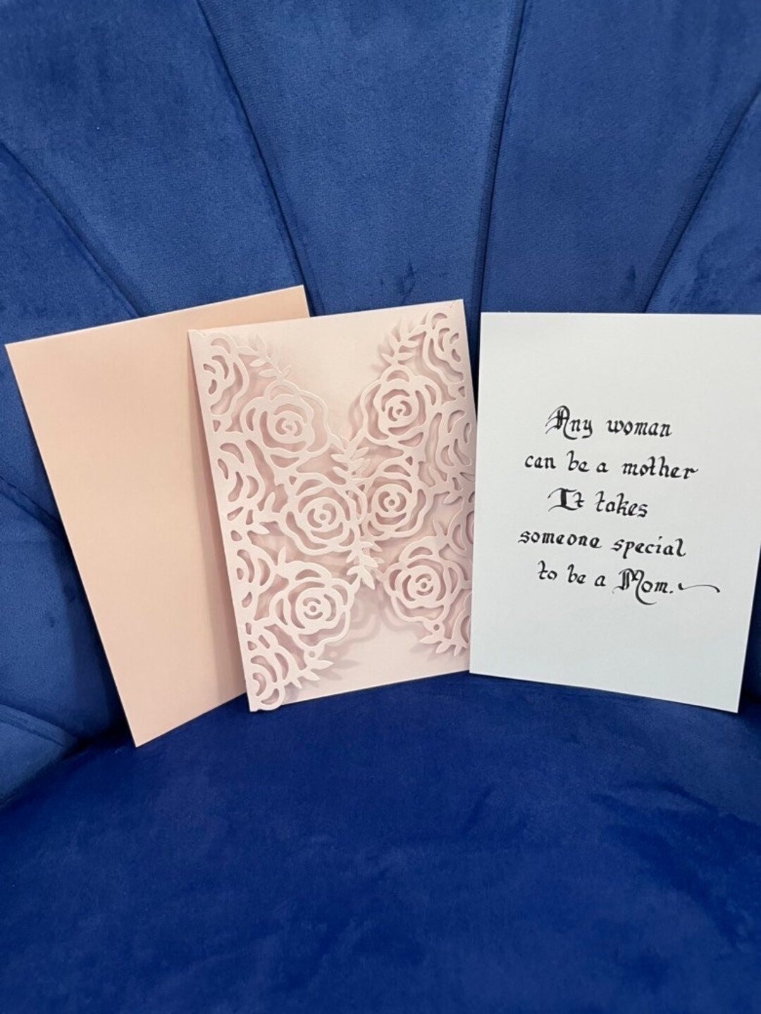 Mother Greeting Card, Calligraphy Mother Poem, Pink Roses, Special Mom