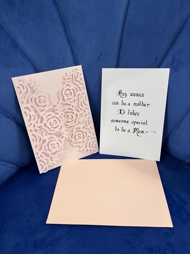 Mother Greeting Card, Calligraphy Mother Poem, Pink Roses, Special Mom