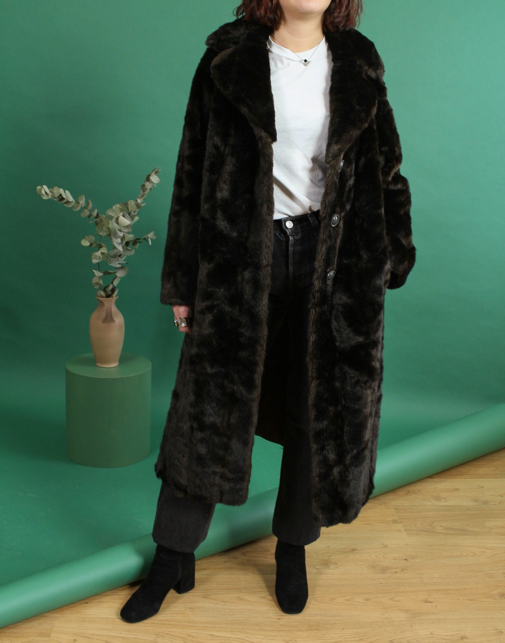 Long Faux Fur Coat / Brown Faux Fur 