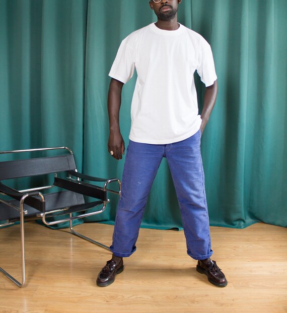 French vintage workwear blue moleskin pants / Fren