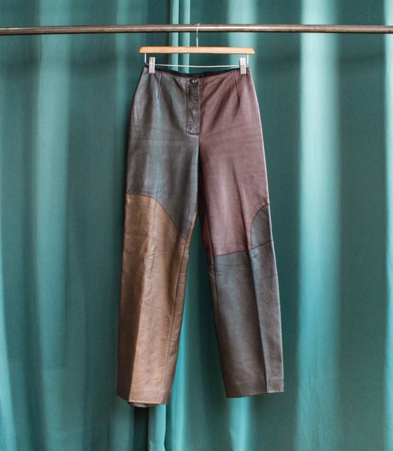 Vintage flare patchwork leather trousers / Straigh