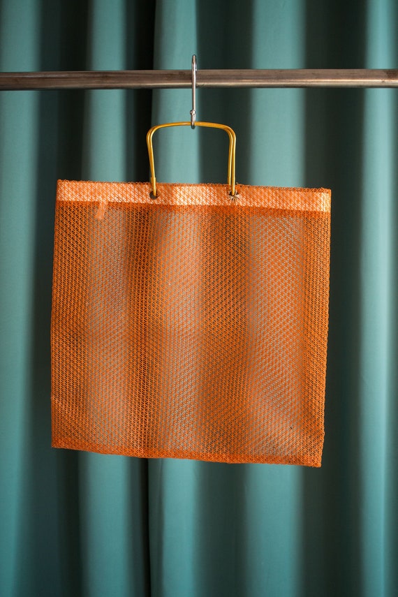 60s openwork shopping bag / Vintage orange handbag