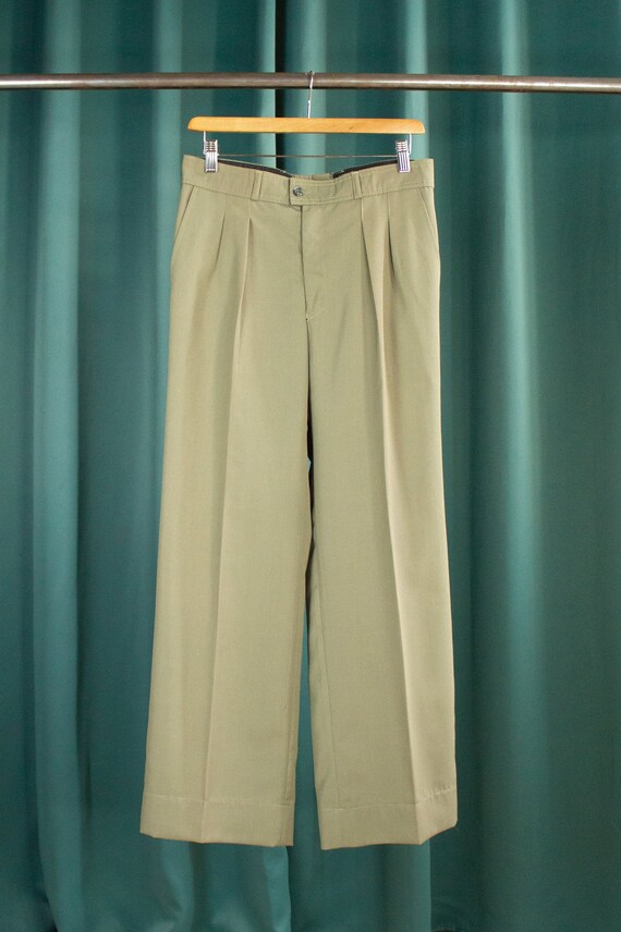 Khaki grey vintage flare pleated trousers