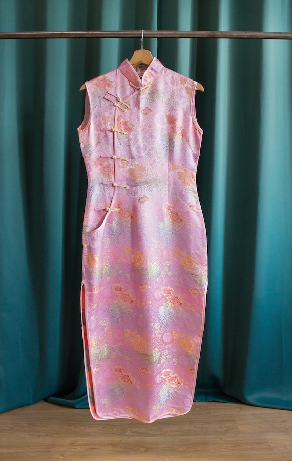 Vintage Chinese long dress / Pink long dress / Pin
