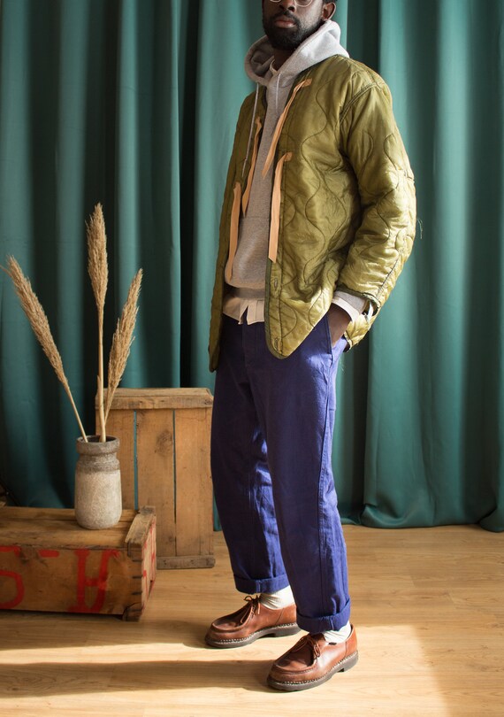 Vintage quilted short jacket / Reworked olive gree
