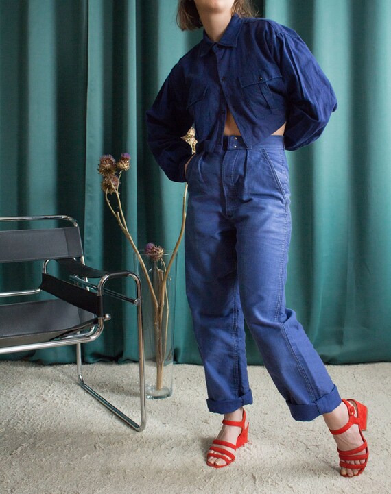 French vintage workwear blue moleskin pants / Fren