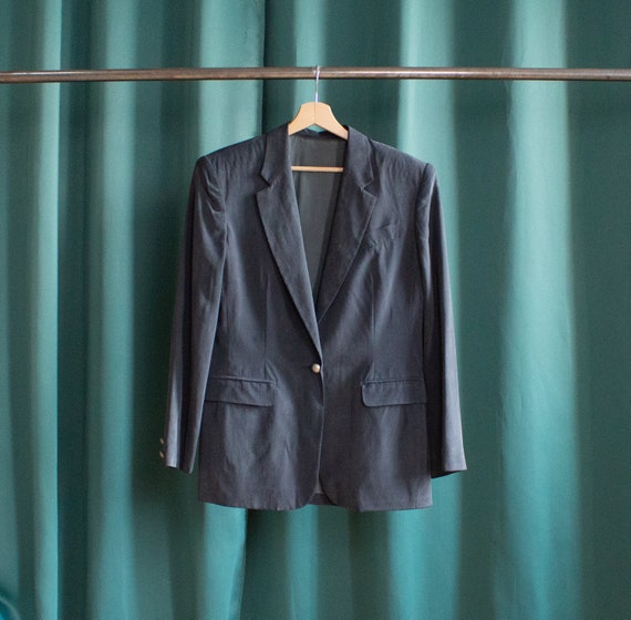 Vintage silk grey blazer / Fitted blazer jacket /