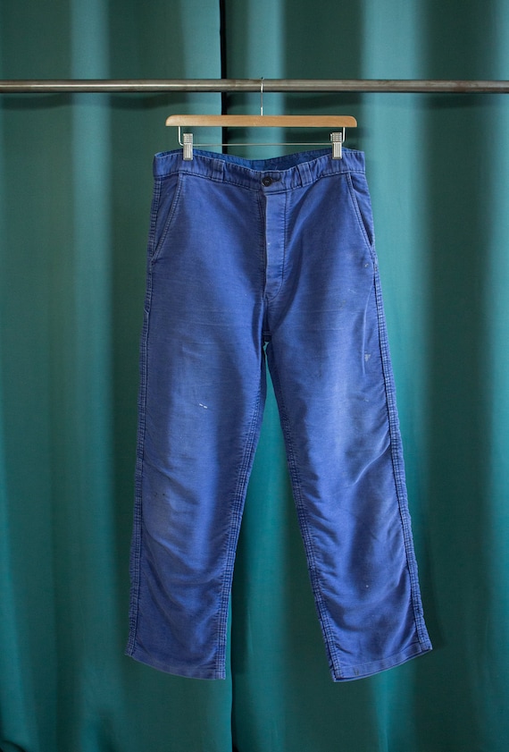 French vintage workwear blue moleskin pants / Fren
