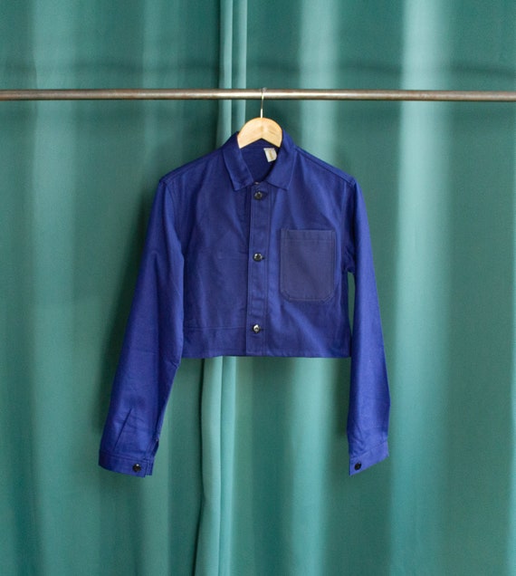 Reworked vintage blue work jacket / Vintage crop b