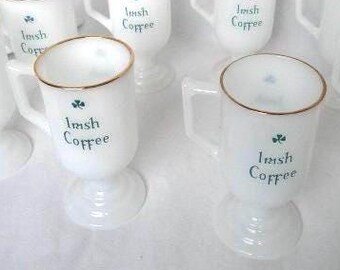 Vintage milk glass irish coffee pedestal mug - sets of 2
