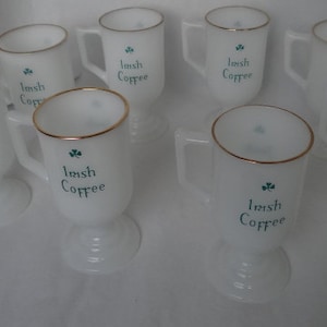 Vintage IRISH COFFEE Pedestal Footed Mugs White Milk Glass - Buy More & Save