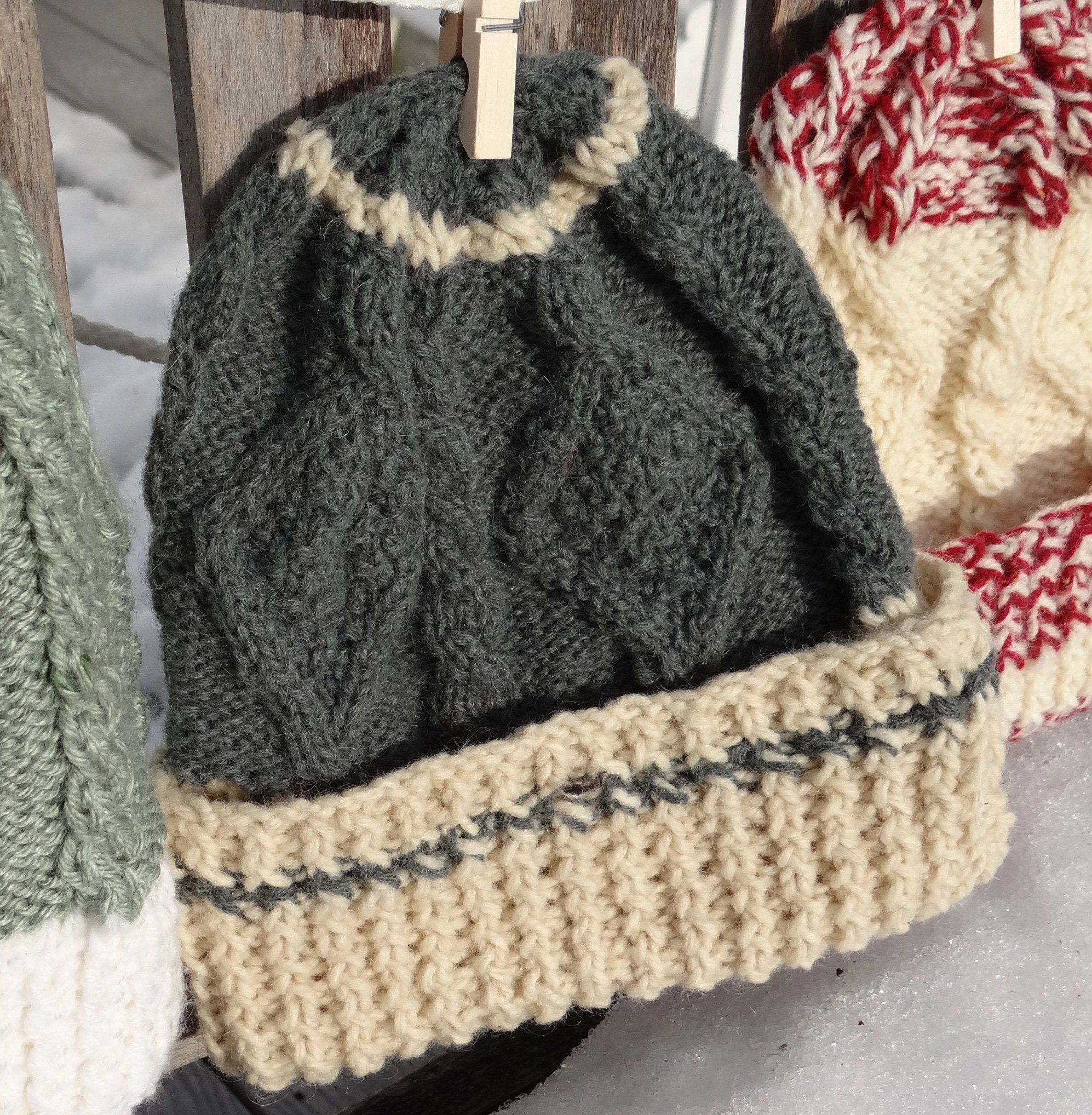 Irish knit hat handmade with aran diamond pattern Etsy