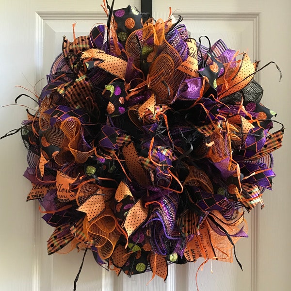 Halloween Deco Wreath,Trick or Treat Deco Wreath,Halloween Front Door Decor,Witchy Halloween Wreath,Happy Halloween Deco Wreath, Centerpiece