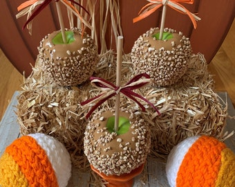 Realistic Fake Candy Apple: Caramel Pecan Nut Faux Food Prop, Tier Tray Decor, Halloween