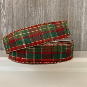 Red and Green Plaid Christmas Ribbon, Plaid Christmas ribbon,holiday plaid ribbon,red plaid christmas ribbon, red gold christmas ribbon