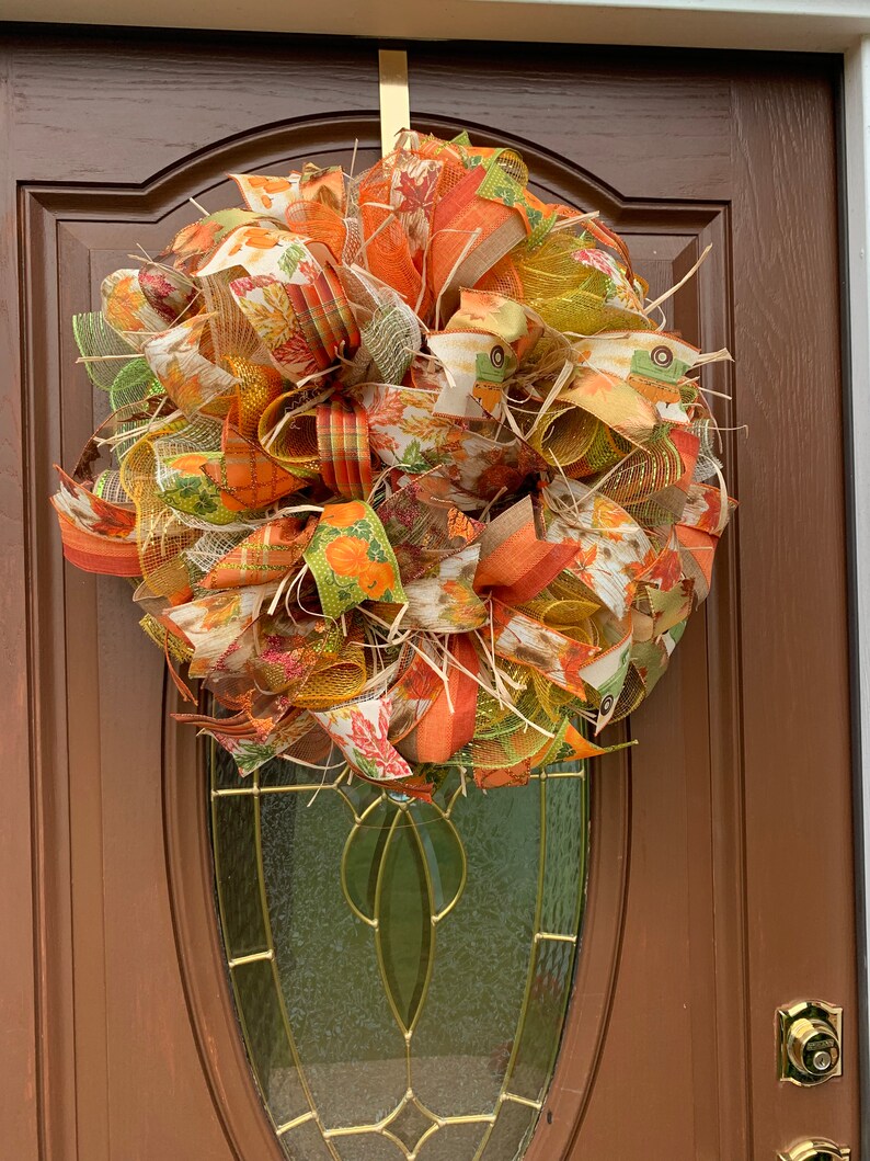 Fall Wreath,Fall Wreath for front door,Harvest Wreath,Welcome Fall Wreath,Autumn Centerpiece,Thanksgiving Deco Wreath,Fall Table Arrangement
