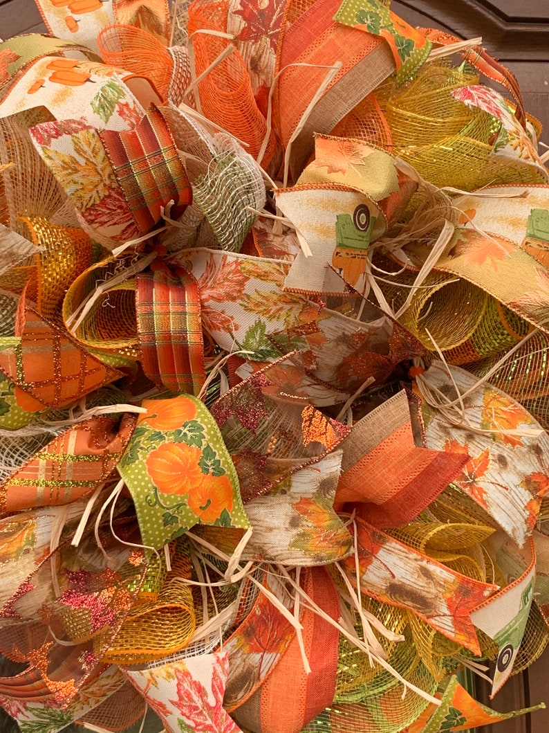 Fall Wreath,Fall Wreath for front door,Harvest Wreath,Welcome Fall Wreath,Autumn Centerpiece,Thanksgiving Deco Wreath,Fall Table Arrangement