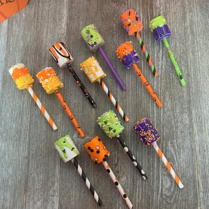 Faux Halloween candy, faux Halloween Marshmallow lollipops, fake marshmallow sticks,fake bake candy,fake marshmallow tier tray,realtor props
