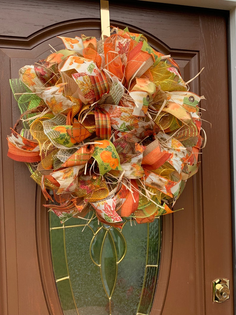 Fall Wreath,Fall Wreath for front door,Harvest Wreath,Welcome Fall Wreath,Autumn Centerpiece,Thanksgiving Deco Wreath,Fall Table Arrangement