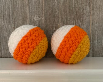 Handmade Candy Corn Yarn Balls: Halloween Bowl Fillers, Wreath Attachment, Decorative Adornments