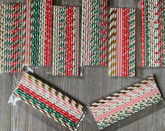 Christmas Paper Straws: Festive Holiday Party Decor (12 Pack), Fake Bake Supplies