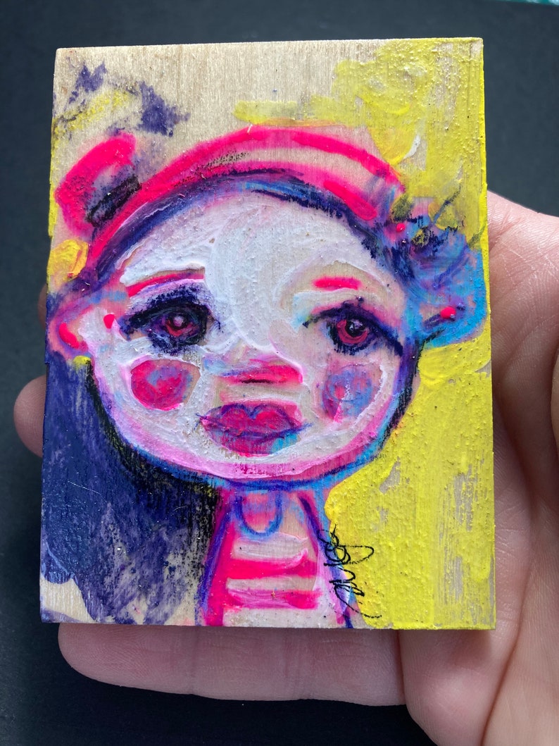 Original work of Arts-V / miniature art on wood / painting on wood panel / handmade work / contemporary painting image 7