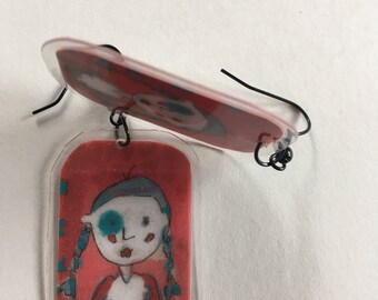 Pendientes Arts-V / pendientes originales / pendientes colgantes / pendientes delgados / pendientes rojos
