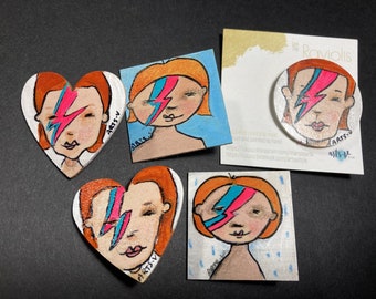David Bowie Pins \ David Bowie Pin / Handmade David Bowie Pin / Ziggy Stardust Illustration Pine / David Bowie Badge Illustrated