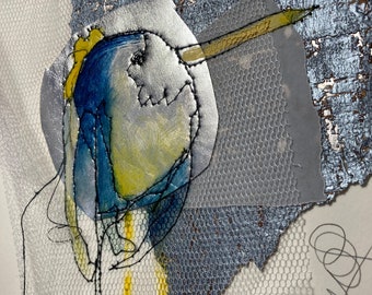 Arts-V original artwork / original work Arts-V / mixed mediums on paper / blue bird unique work 8X10 / blue bird 8X10