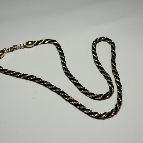 Vintage Trifari Gold Tone And Black Rope Necklace