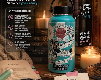 Clear Silicone Water Bottle Sleeve | Sticker Protector for Book Lovers | Fits 3.5" Diameter Bottles