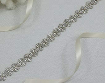 5/8 inch wide,Hook closure,Silver crystal belt,Ivory Silver Bridal Belt,crystal rhinestone chain,Wedding Belt,bridal accessories CK14