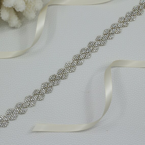 Silver color belt rhinestone closure Czsycdsf Bridal Belts for Wedding Dress, Glitter Silver  main image 3
