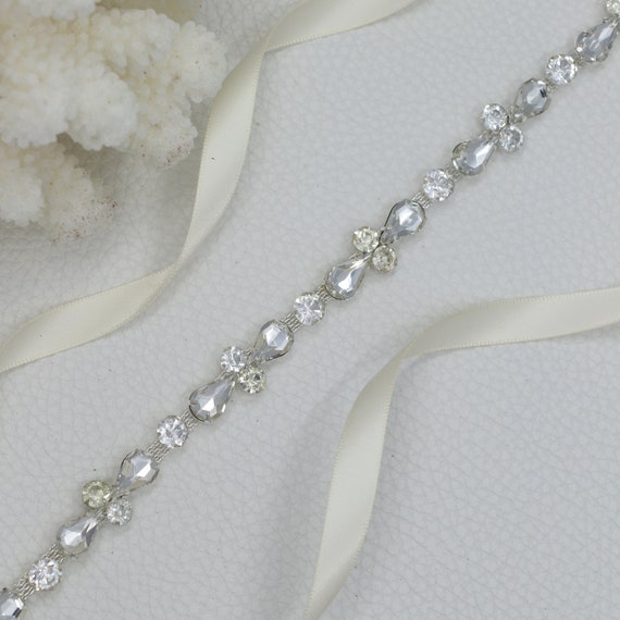 Silver color belt rhinestone closure Czsycdsf Bridal Belts for Wedding Dress, Glitter Silver  main image 2