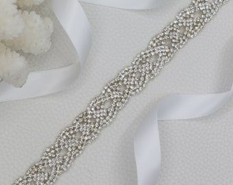 Cinturón de boda de 3/4 de pulgada de ancho, cierre de gancho, cinturón de cristal plateado, cinturón de novia de plata blanca, cadena de diamantes de imitación de cristal, accesorios de novia 0100