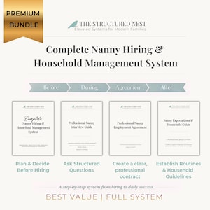 PREMIUM BUNDLE: Complete Nanny Hiring & Household Management System | Editable Canva + Printable | Interview, Contract, Handbook for Parents