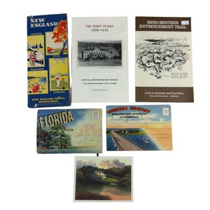 Cartes postales et brochures de voyage vintage. Nouvelle-Angleterre, Floride, Montana, Miami Key West