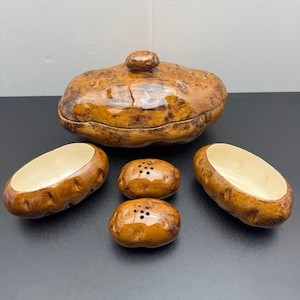Piatto da portata per patate in ceramica Atlantic Mold vintage, ciotole per condimenti, sale e pepe