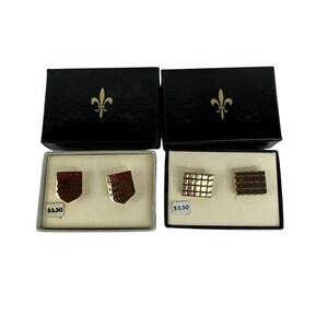 Gemelli vintage Hickok 2 paia con griglia color oro, tonalità argento rosso