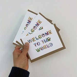 Bienvenido al mundo Multipack - Alphabet Art Animal New Baby Card - Hecho a mano - Nueva tarjeta de bebé - Nueva tarjeta de niña - Tarjeta para nuevo bebé